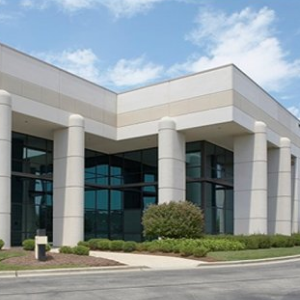 White and grey industrial building facade